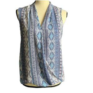 Pink Rose Faux Wrap V Neck Sleeveless PrintTop